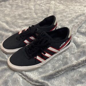 adidas Black Low-Top Sneakers with Red & White Stripes